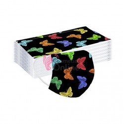 Acoperitor facial de uz in colectivitate cu 3 pliuri si 3 straturi 5 bucati Z013 Neagra cu Fluturasi - Pentru Copii